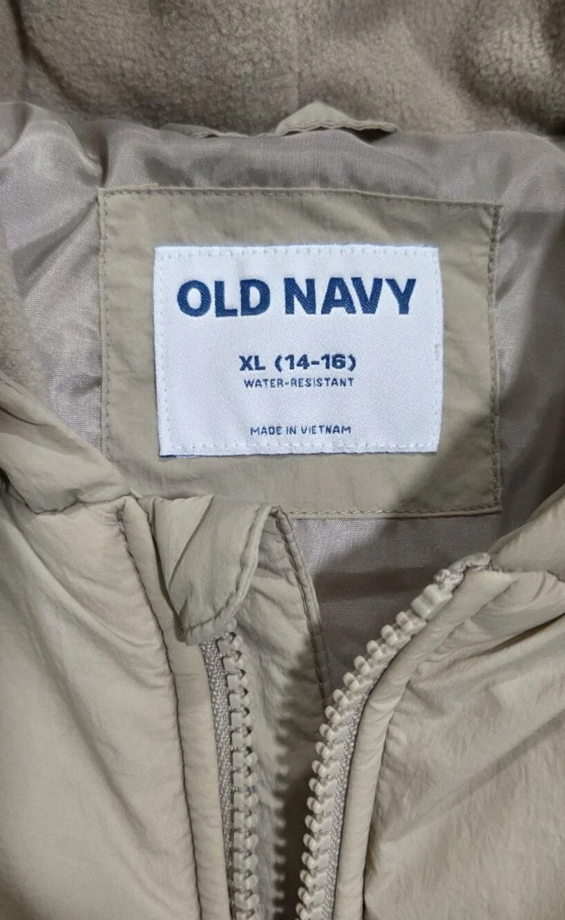 Old Navy Kids Light Beige Hooded Puffer Bomber Jacket